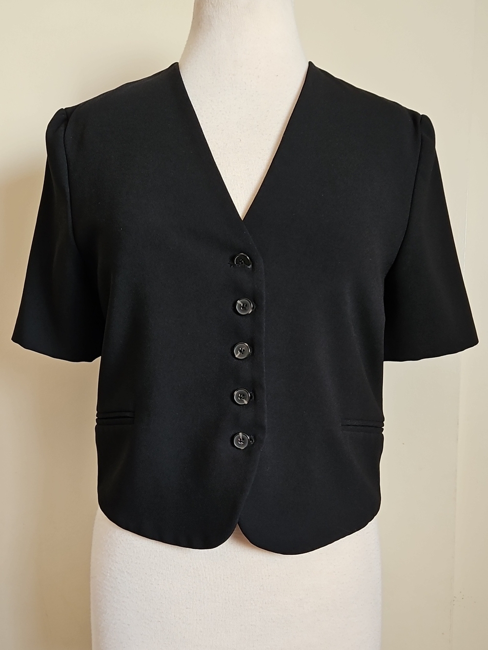 Zara Black Short Sleeve Button-Front Jacket Blazer Size Small